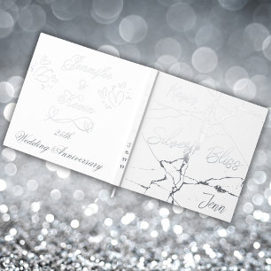 Silver Foil on White 25th Wedding Anniversary   Guest Book
