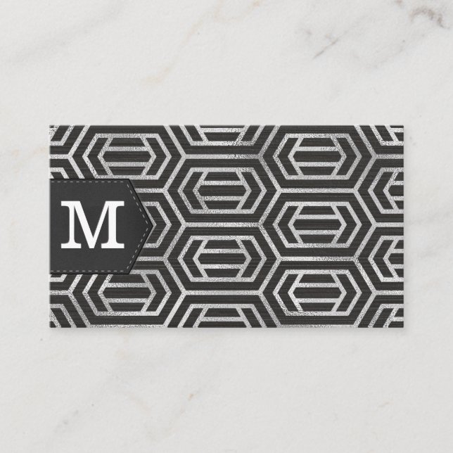 Silver Foil Pattern | Monogram  Business Card (Front)