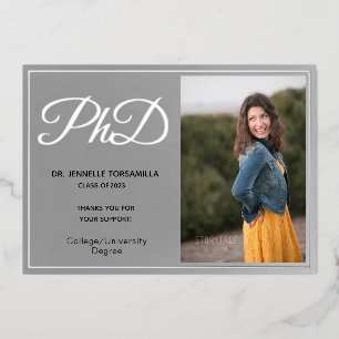Silver Foil Photo PhD Graduation Thank You Card