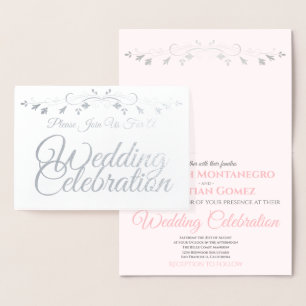 Silver Foil Pink & Grey Elegant Wedding Invitation