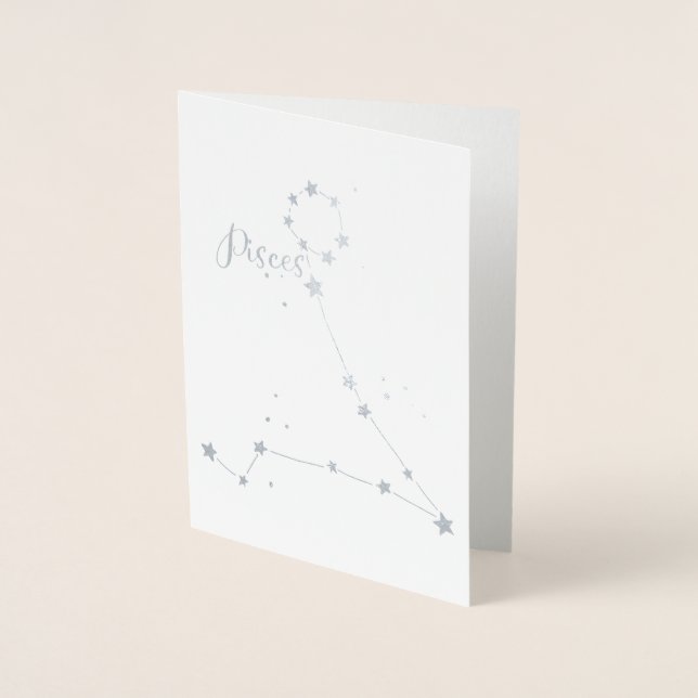 Silver Foil Pisces Zodiac Constellation Card (Front)