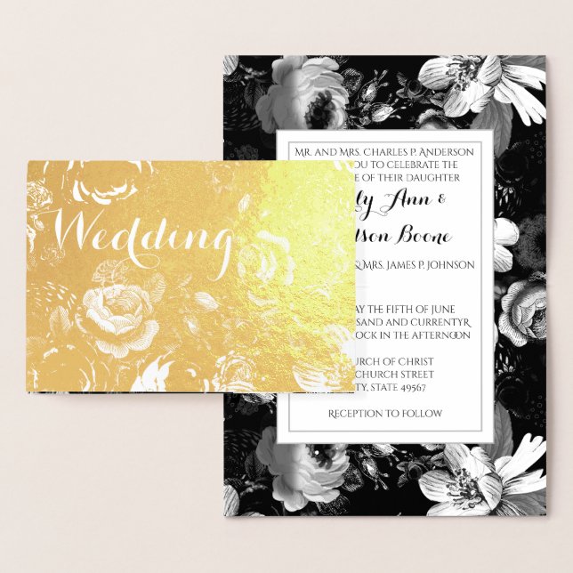 Silver Foil Rose Typography Wedding Invitations (Display)