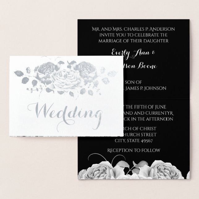 Silver Foil Rose Typography Wedding Invitations (Display)