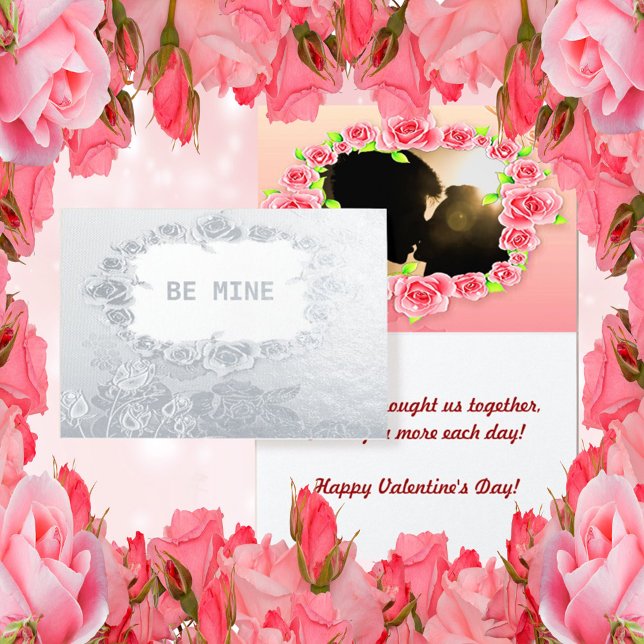 Silver Foil Roses Be Mine Valentine Couple Card (Creator Uploaded)