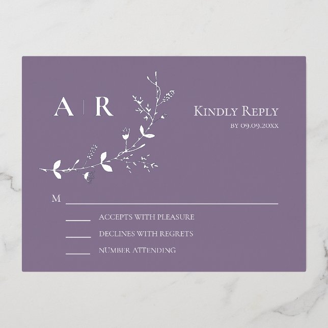 Silver Foil RSVP Wedding Invitation Response Card (Front)
