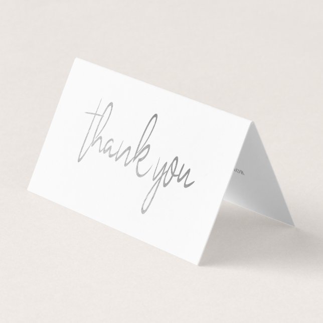 Silver Foil Script Wedding Photo Thank You Card (Front)