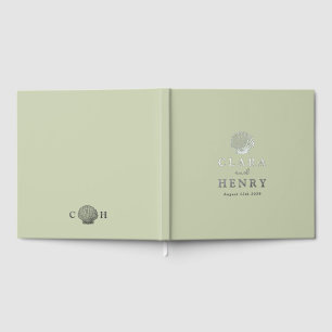 Silver Foil Seashell Monogram Wedding Guest Book