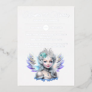 Silver foil snow fairy princess 3D blue rose girls