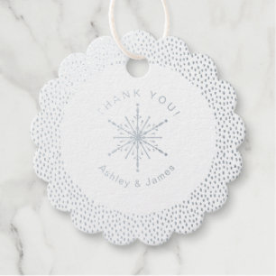 Silver Foil Snowflake Dots Pattern Wedding Thanks Favour Tags