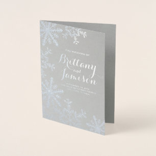 Silver Foil Snowflakes Winter Wedding Program Card