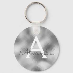 Silver Foil & Sparkle Monogram Key Ring