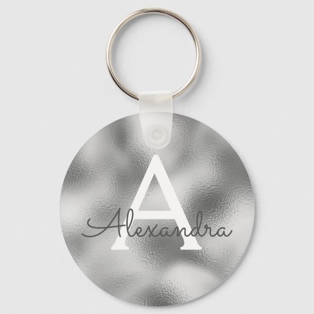 Silver Foil & Sparkle Monogram Key Ring (Front)