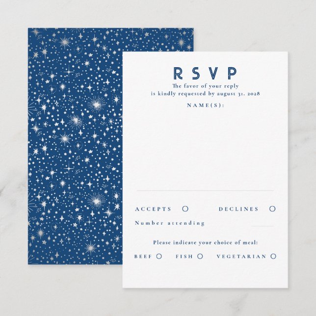 Silver Foil Stars Modern Wedding RSVP Card (Front/Back)