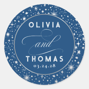 Silver Foil Stars Mystical Celestial Wedding Classic Round Sticker