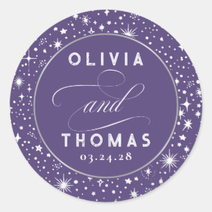 Silver Foil Stars Mystical Celestial Wedding Classic Round Sticker