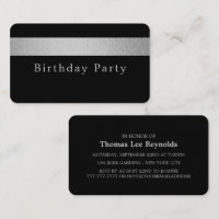 Silver Foil Stripe on Black Birthday Party Ticket