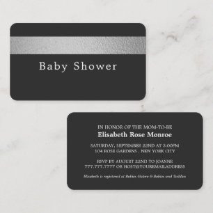 Silver Foil Stripe On Charcoal Baby Shower Invite