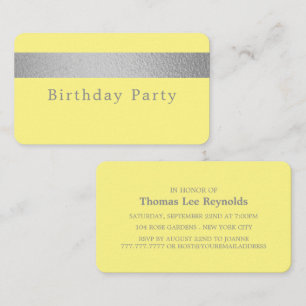 Silver Foil Stripe on Yellow Birthday Invitation