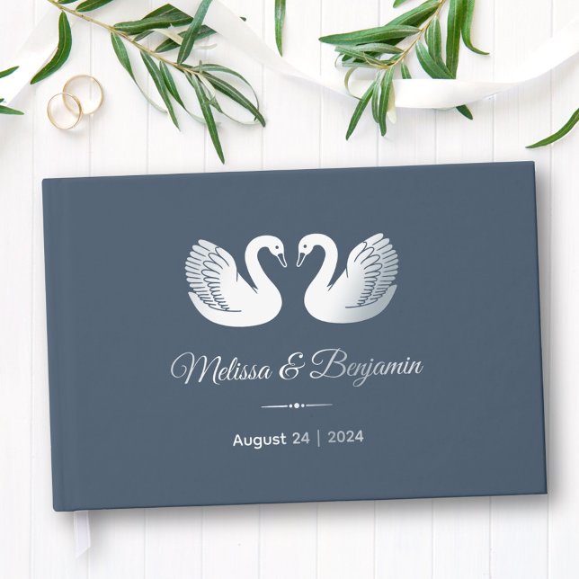 Silver Foil Swans on Blue Wedding Guest Book (Creator Uploaded)