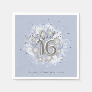 Silver Foil Sweet 16 Bday Balloons Dusty Blue Napkin
