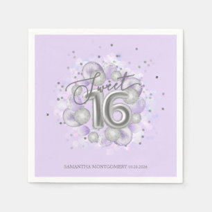 Silver Foil Sweet 16 Bday Balloons Party Lavender Napkin