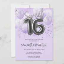 Silver Foil Sweet 16 Birthday Balloons Lavender