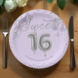 Silver Foil Sweet 16 Birthday Balloons Lavender Pa Paper Plate