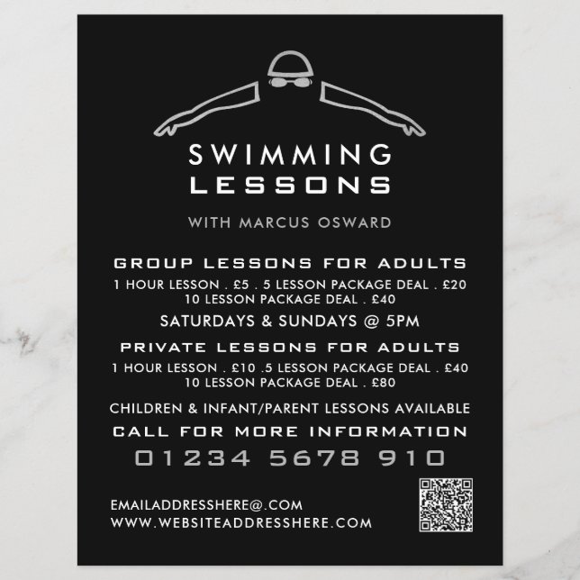 Silver Foil Swimmer Icon, Swimming Lesson Advert  Flyer (Front)