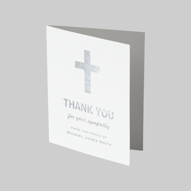 Silver Foil Sympathy Thank You Card with Cross (Creator Uploaded)