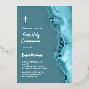 silver foil text  First Communion