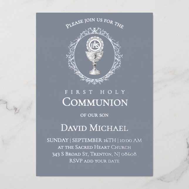 Silver foil text First Holy Communion boy (Front)