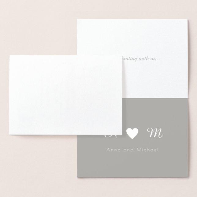 silver foil thank you monogrammed wedding foil card (Display)