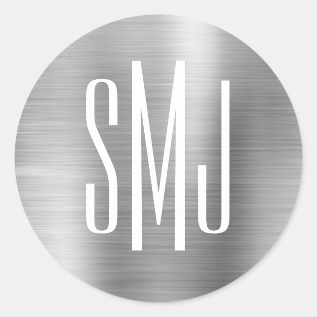 Silver Foil Three Letter Monogram Classic Round Sticker (Front)