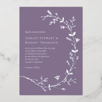 Silver Foil Vine Scroll Wedding, Dusty Purple