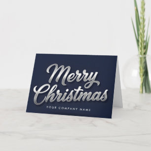 Silver Foil Vintage Script Merry Christmas Holiday Card