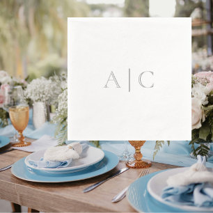 Silver Foil White Wedding Modern Monogram Napkins