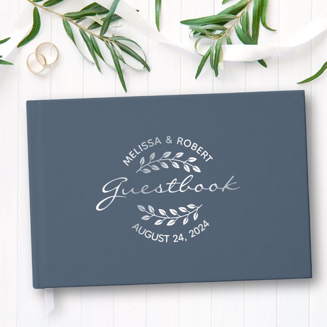 Silver Foil Wreath on Blue Wedding Guest Book (Creator Uploaded)