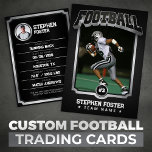 Silver Football Trading Card, Sports Team Card<br><div class="desc">Celebrate your favourite football player with this sleek and modern silver football trading card. Featuring a bold, silver-accented design with a black background, this card is perfect for showcasing your player's stats and accomplishments. Customise it with your player's photo, name, number, position, hometown, height, weight, date of birth, coach, and...</div>