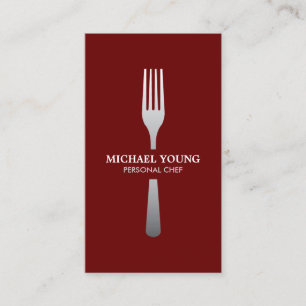 SILVER FORK on DARK RED Business Card