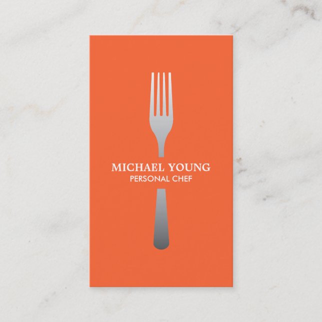 SILVER FORK on ORANGE Business Card (Front)