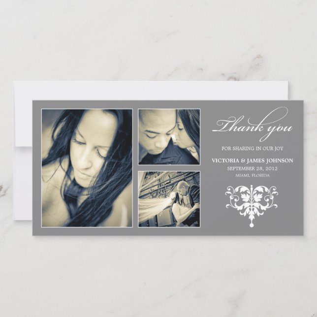 SILVER FORMAL COLLAGE | WEDDING THANK YOU CARD (Front)