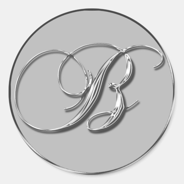 Silver Formal Wedding Monogram B Seal Invite RSVP (Front)