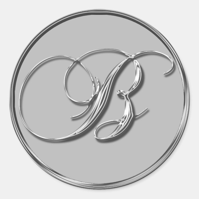 Silver Formal Wedding Monogram B Seal Sticker (Front)