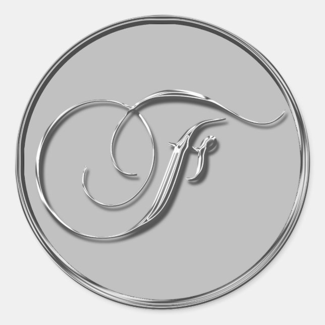 Silver Formal Wedding Monogram F Seal Sticker (Front)