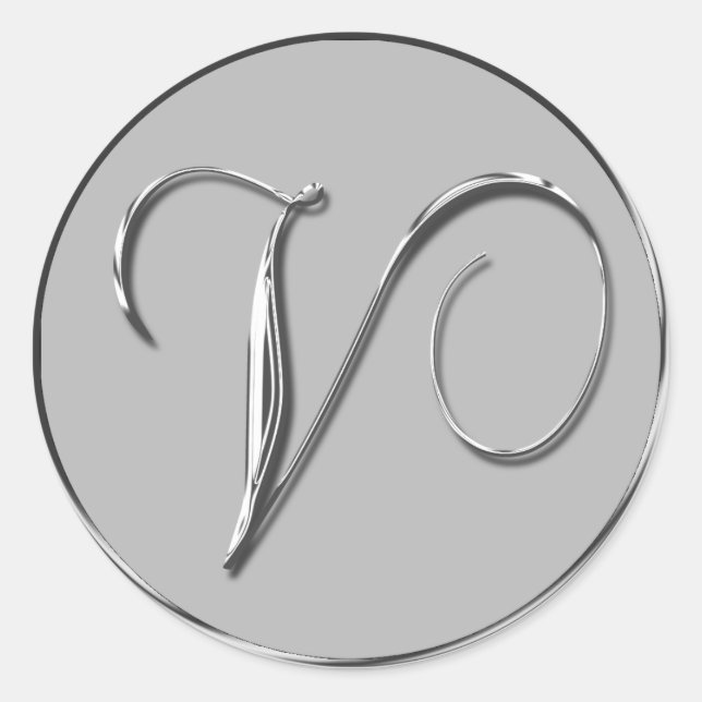Silver Formal Wedding Monogram V Seal (Front)