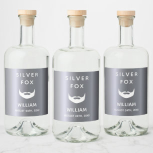 Silver fox birthday beard men guys fun liquor bottle label