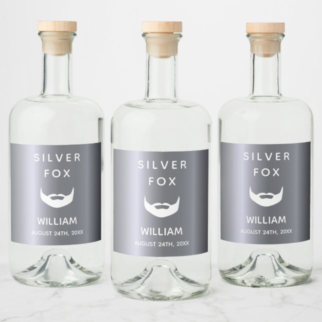 Silver fox birthday beard men guys fun liquor bottle label (Bottles)