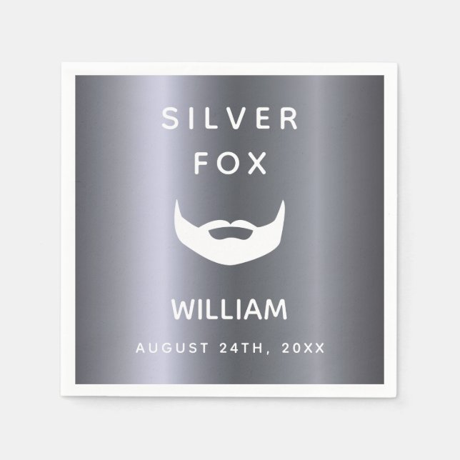 Silver fox birthday beard men guys napkin (Front)