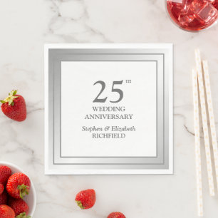 Silver Frame 25th Wedding Anniversary Napkin