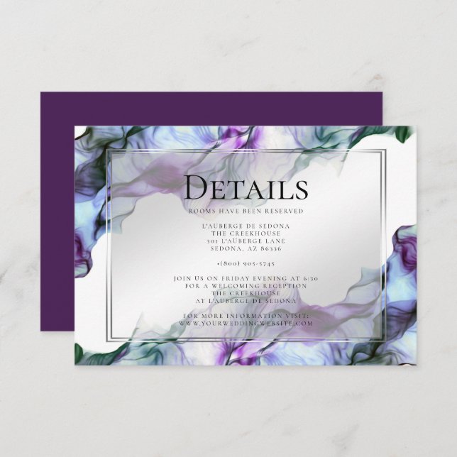 Silver Frame Abstract Plum Teal Details Invitation (Front/Back)